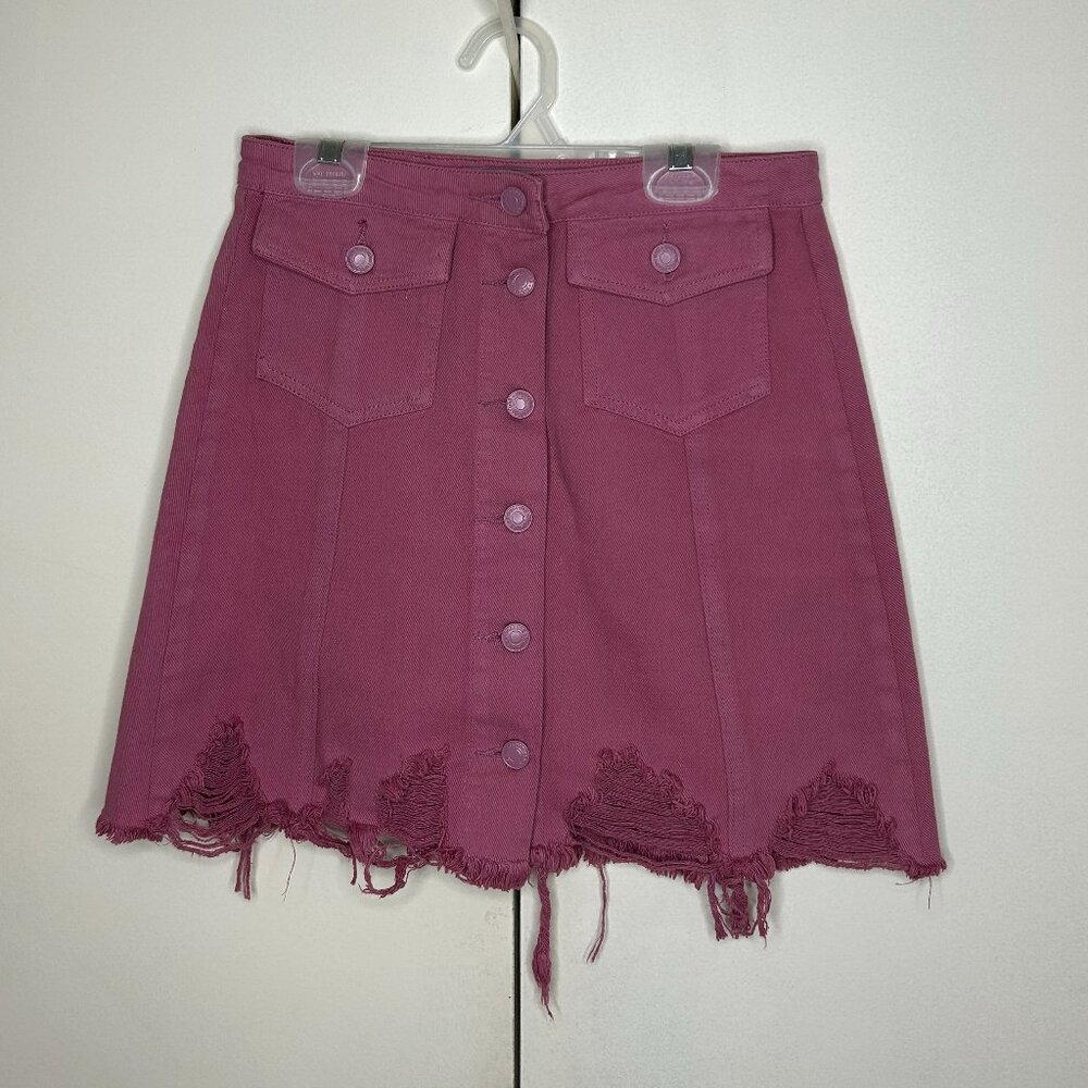 Pink Front Button Jean Skirt